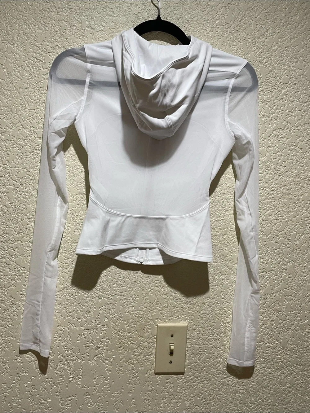 Alo Softsculpt Superset Full Zip Hoodie Jacket Sheer Sleeves & Back Detail White